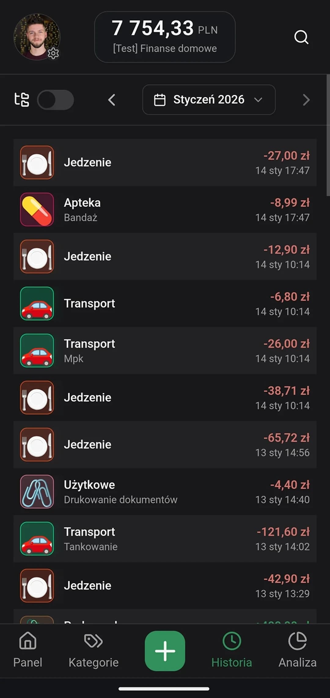 Historia transakcji całej rodziny w jednym widoku